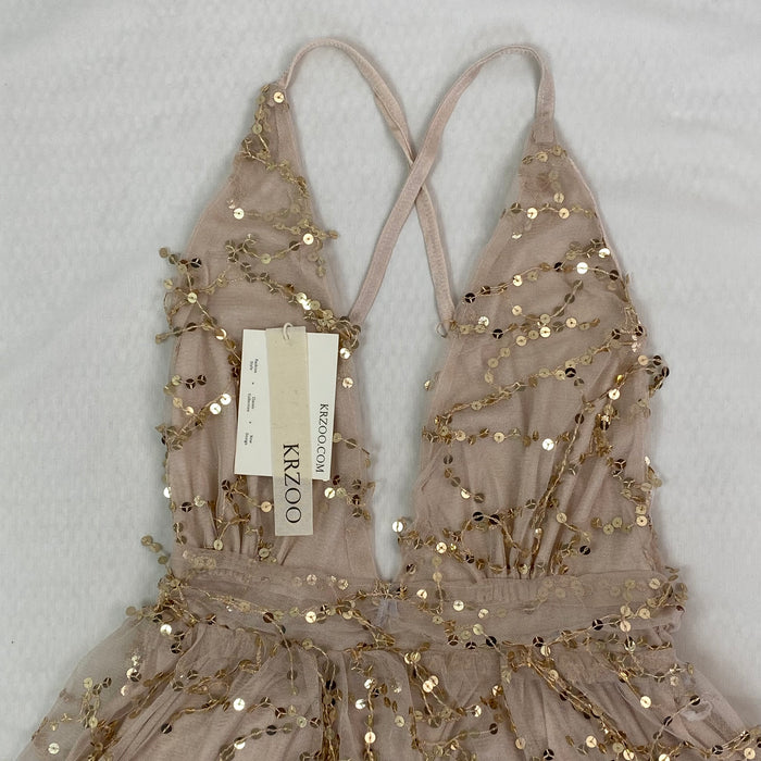 sequined deep V-neck backless short dress