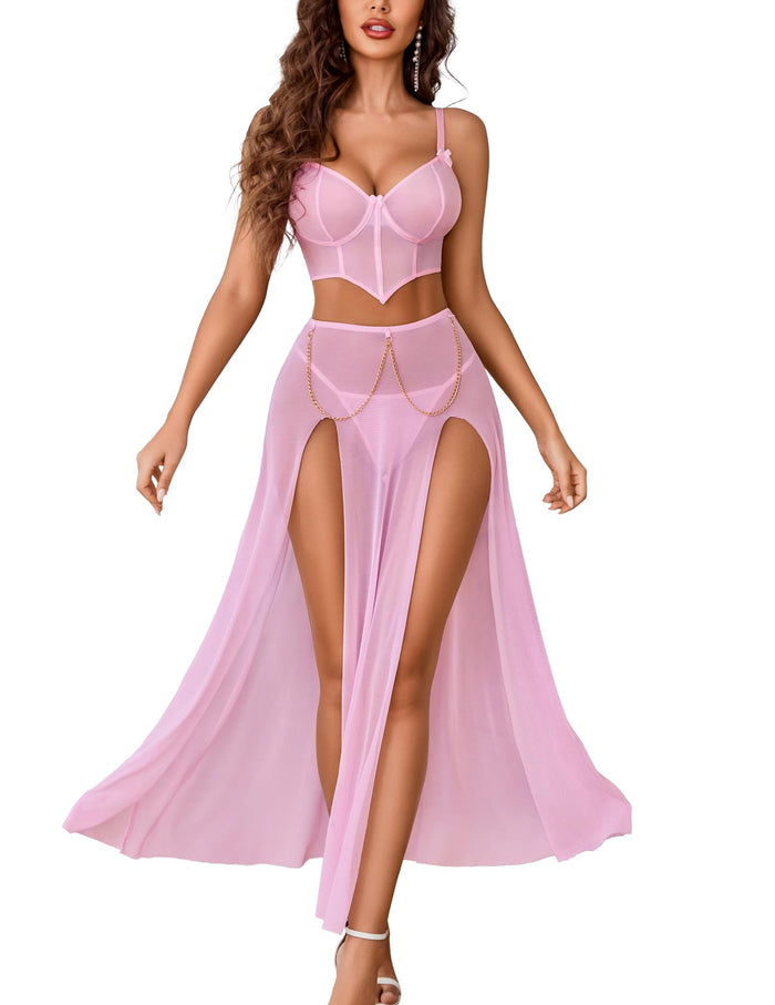 Sheer Embellished Corset Dress Two-Piece  Dress Set