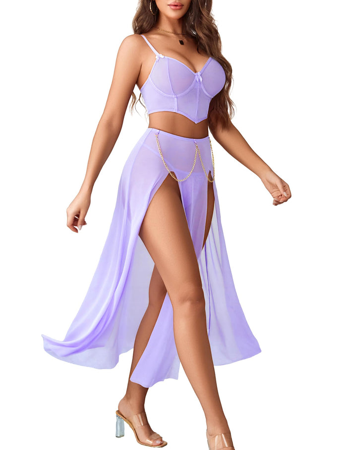 Sheer Embellished Corset Dress Two-Piece  Dress Set
