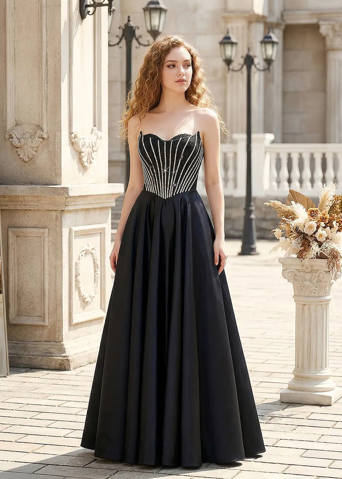 Shiny Beads Sexy Backless Satin Long Black Prom Dress SH632 Sheer Fairy