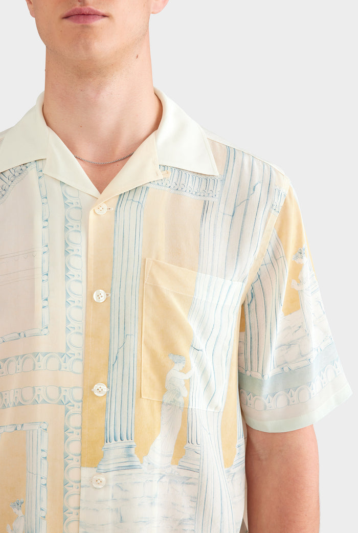Short Sleeve Silk Camp Collar Shirt - Ancient Greek Orange Sunset