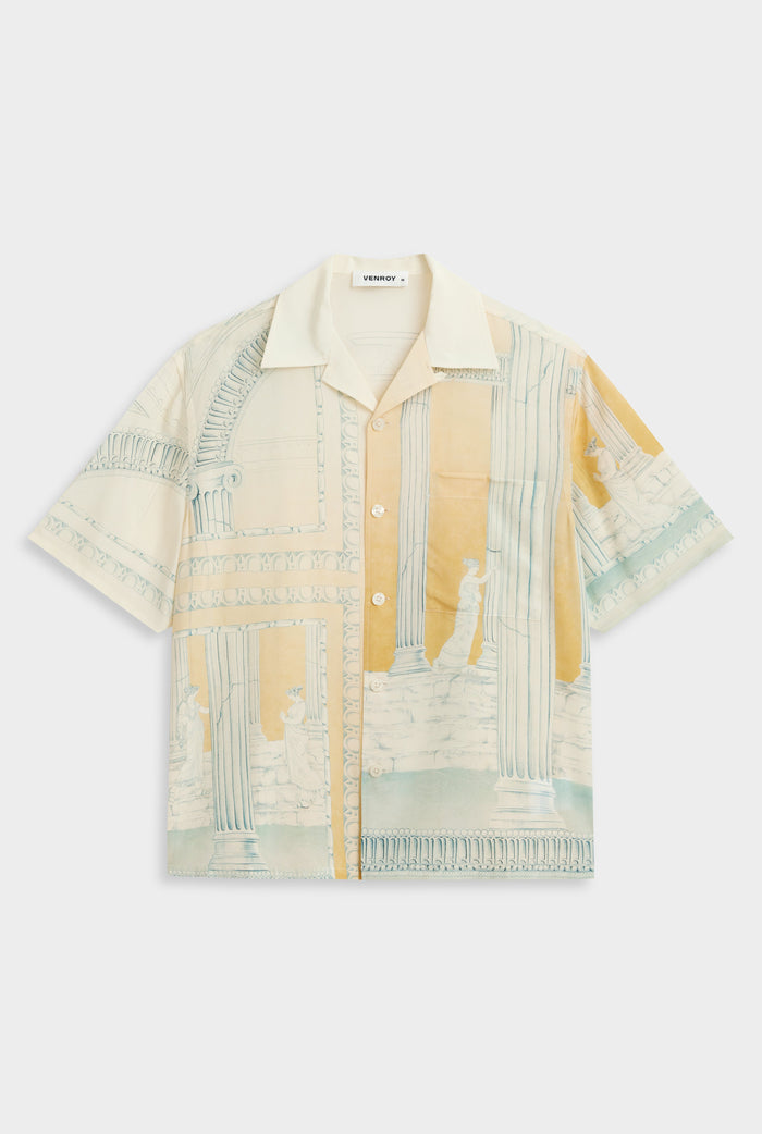 Venroy SS Silk Camp Collar Shirt - Ancient Greek Orange Sunset