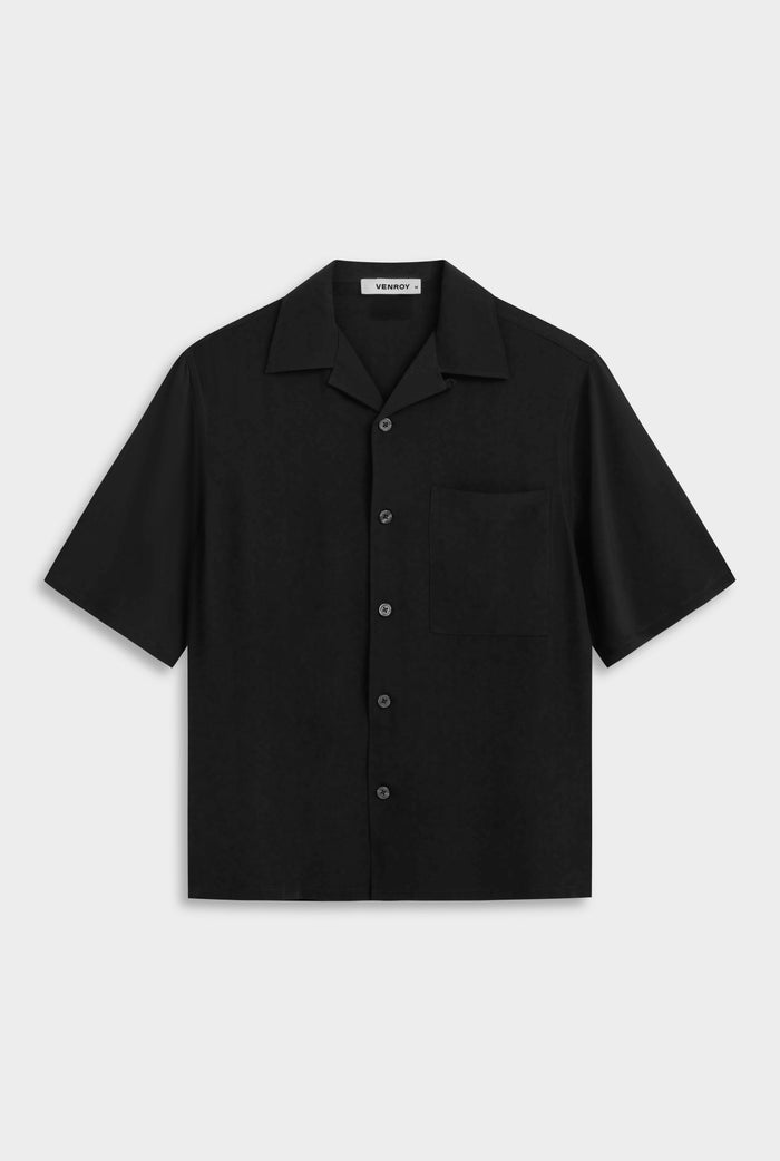 Venroy SS Silk Camp Collar Shirt - Black