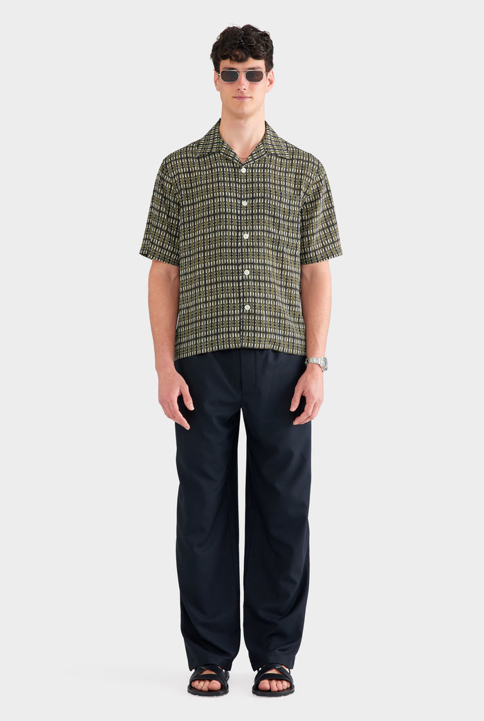 Short Sleeve Silk Camp Collar Shirt - Brown Geo