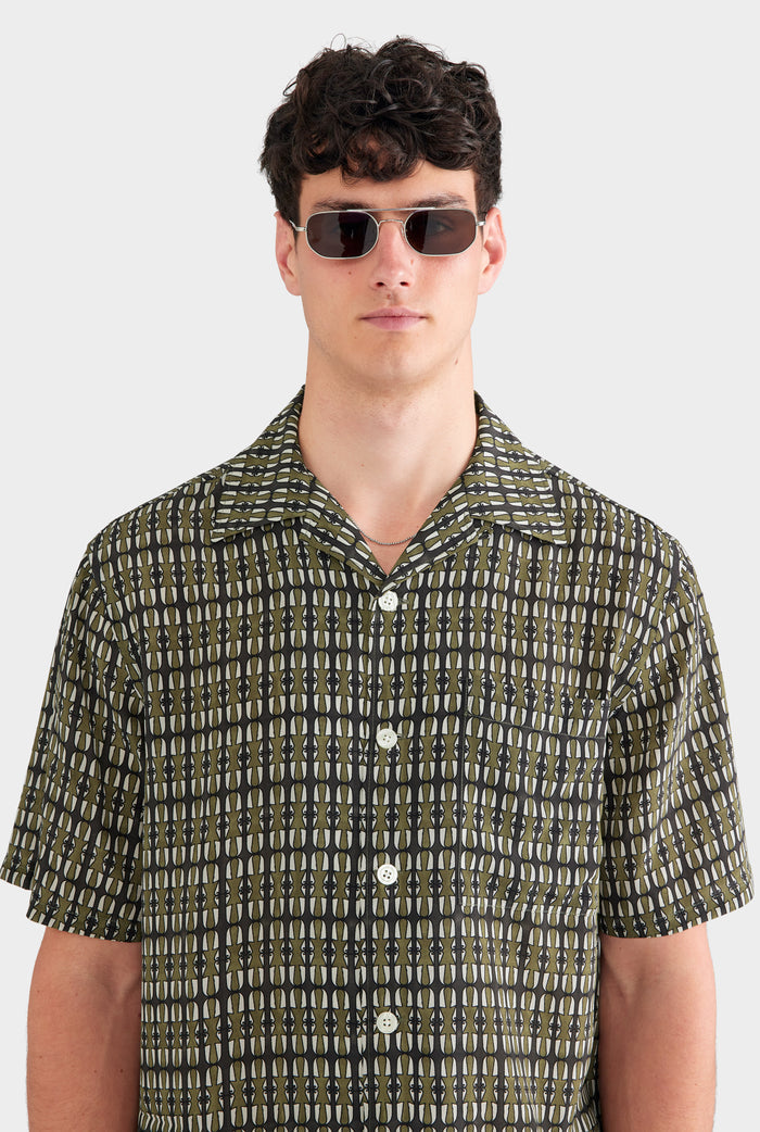 Short Sleeve Silk Camp Collar Shirt - Brown Geo