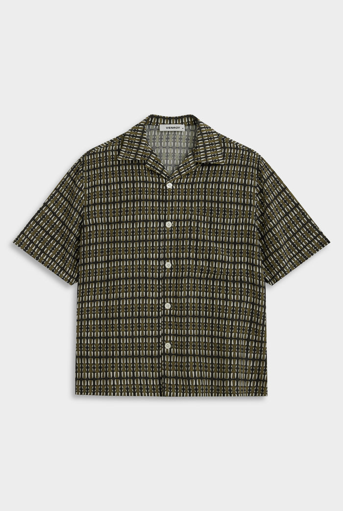 Venroy SS Silk Camp Collar Shirt - Brown Geo