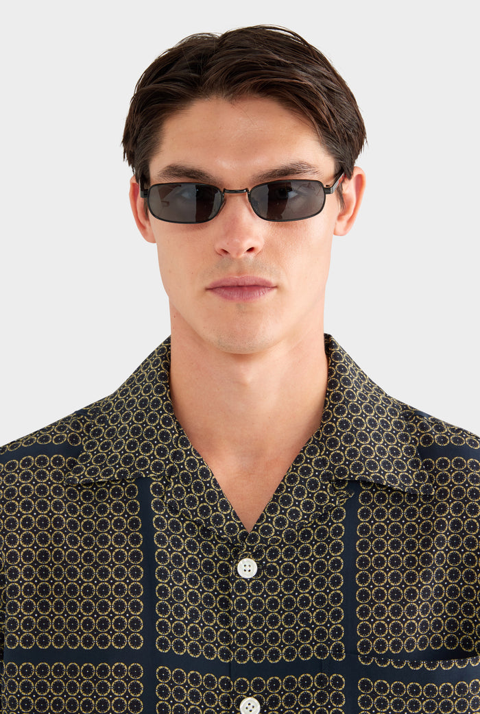 Short Sleeve Silk Camp Collar Shirt - Geometric Tile - XS
