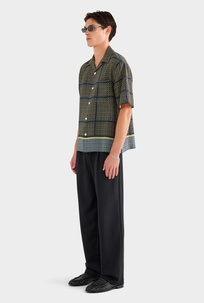 Short Sleeve Silk Camp Collar Shirt - Geometric Tile - XS