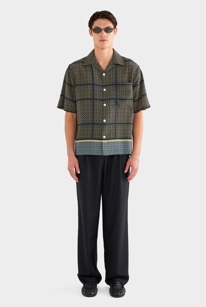 Short Sleeve Silk Camp Collar Shirt - Geometric Tile - XS