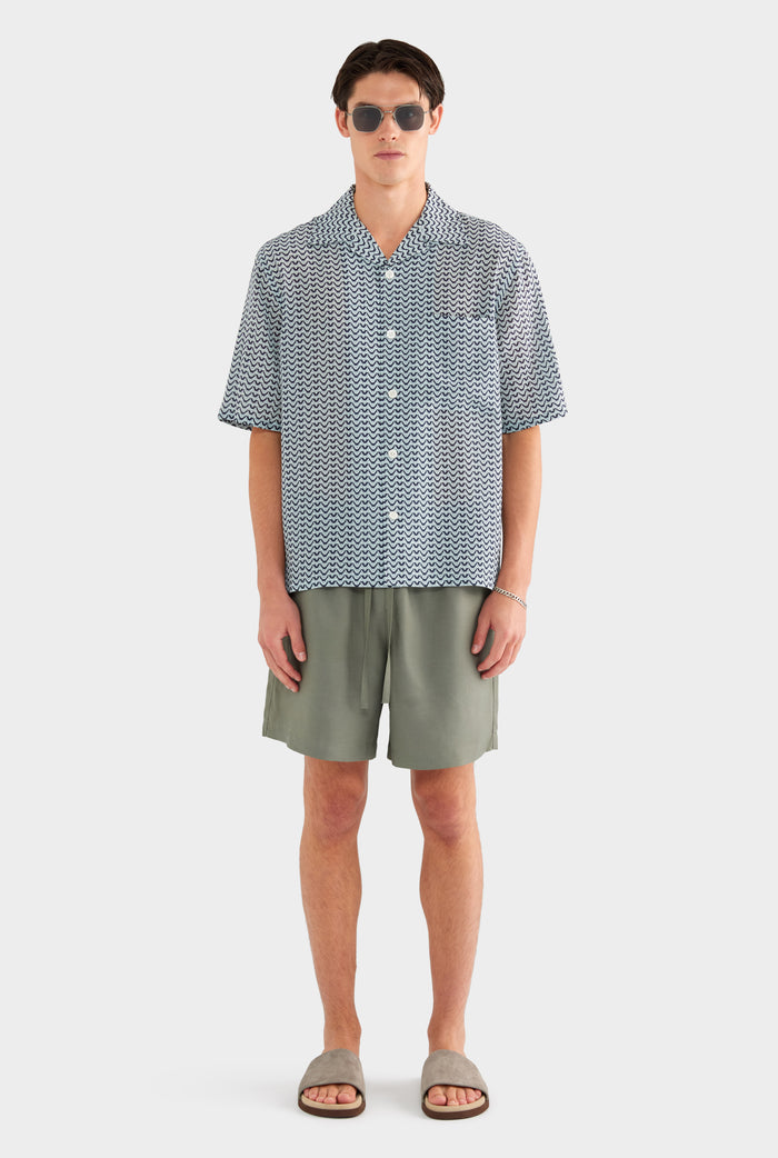 Short Sleeve Silk Camp Collar Shirt - Navy/Cement V Monogram - XS