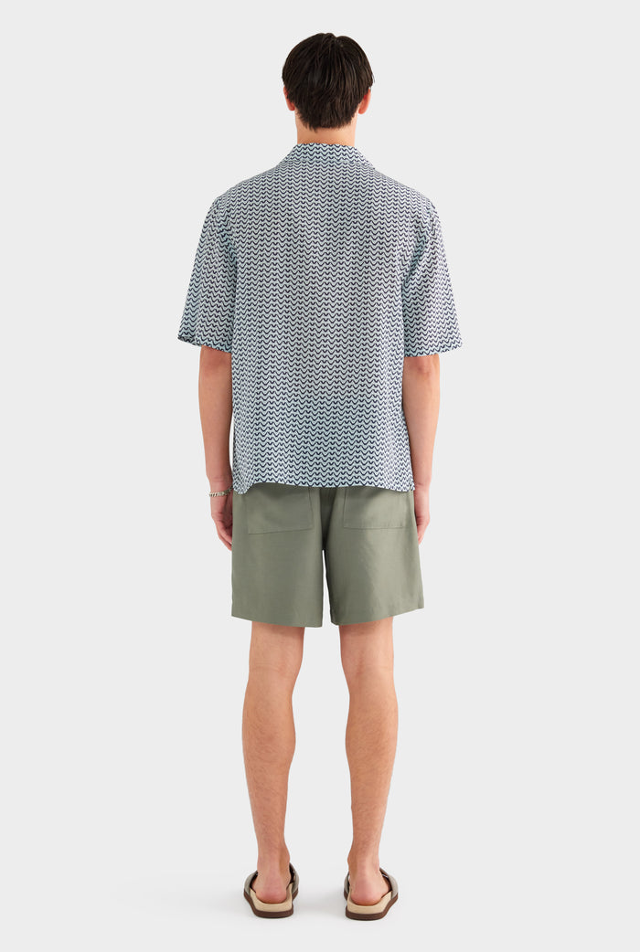 Short Sleeve Silk Camp Collar Shirt - Navy/Cement V Monogram - XS