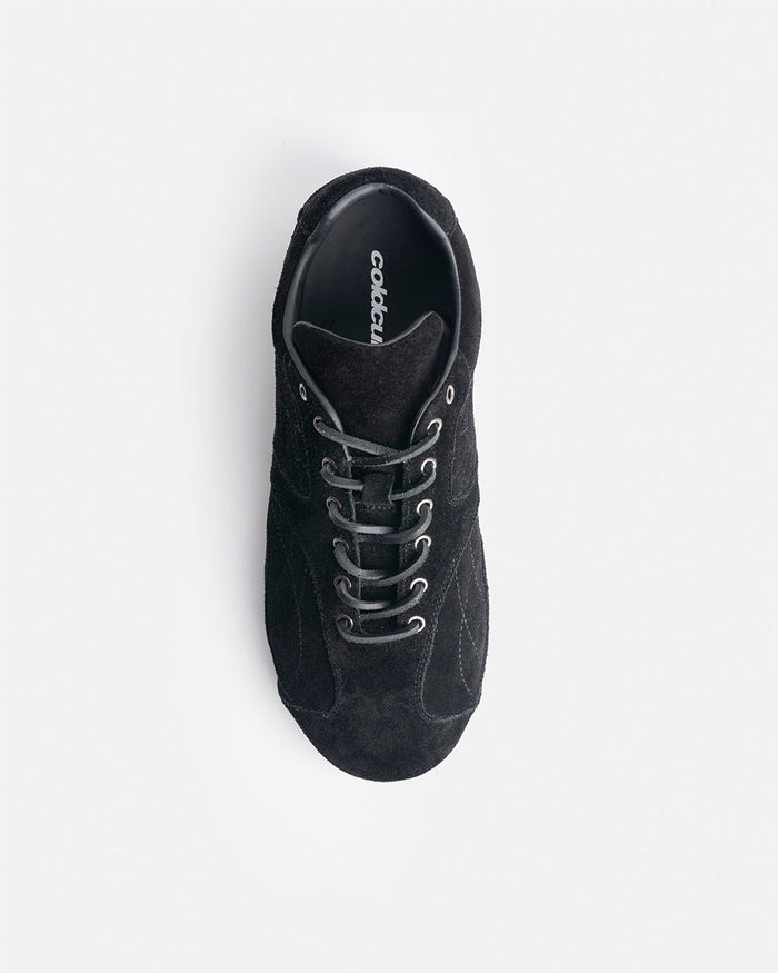 SILENT CODE SNEAKERS SUEDE BLACK - black suede sneakers, flat lay - Cold Culture