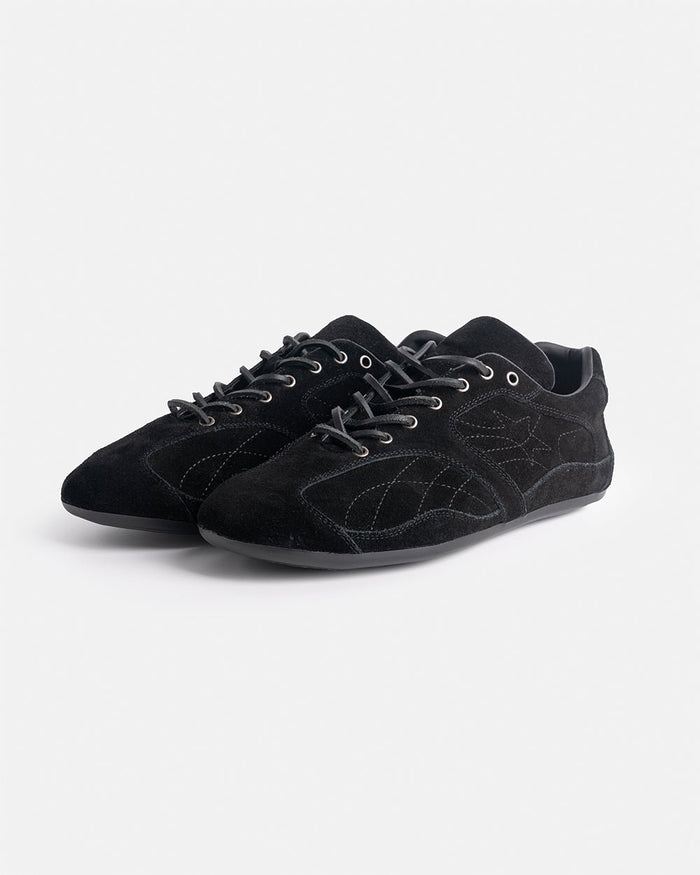 SILENT CODE SNEAKERS SUEDE BLACK - black suede sneakers, front view - Cold Culture