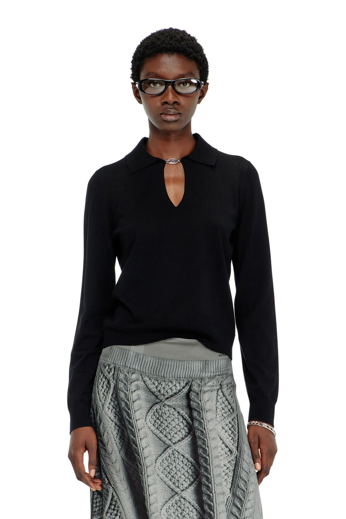 Silk-blend polo jumper with Oval D plaque
