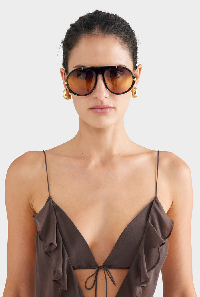 Silk Bralette Ruffle Maxi Dress - Chocolate