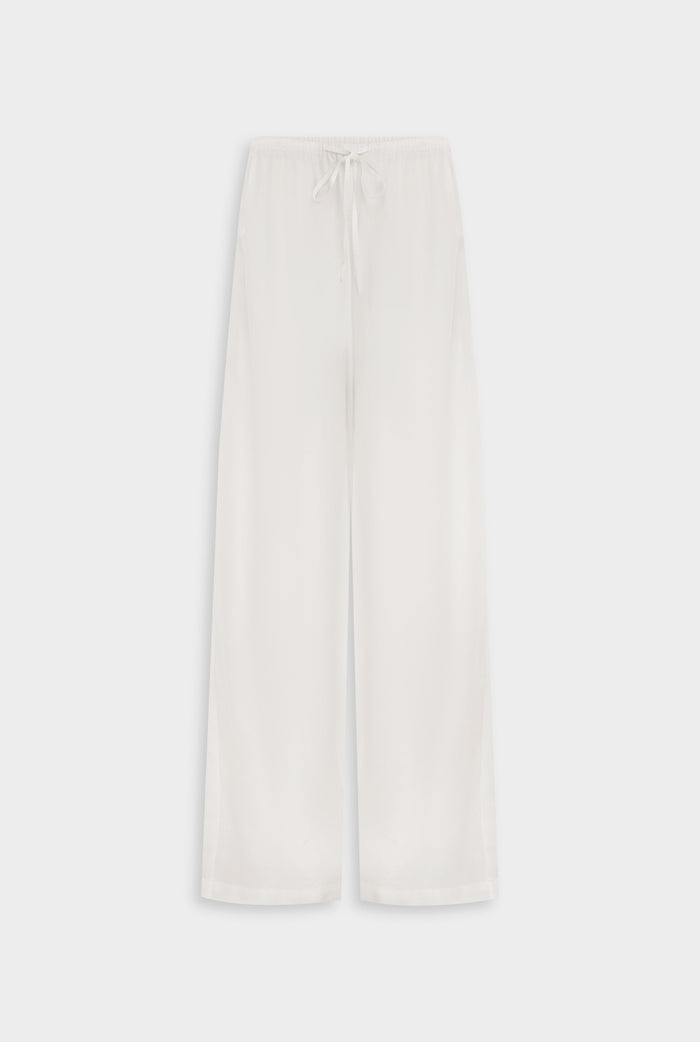 Venroy Silk Cotton Drawstring Pant - White