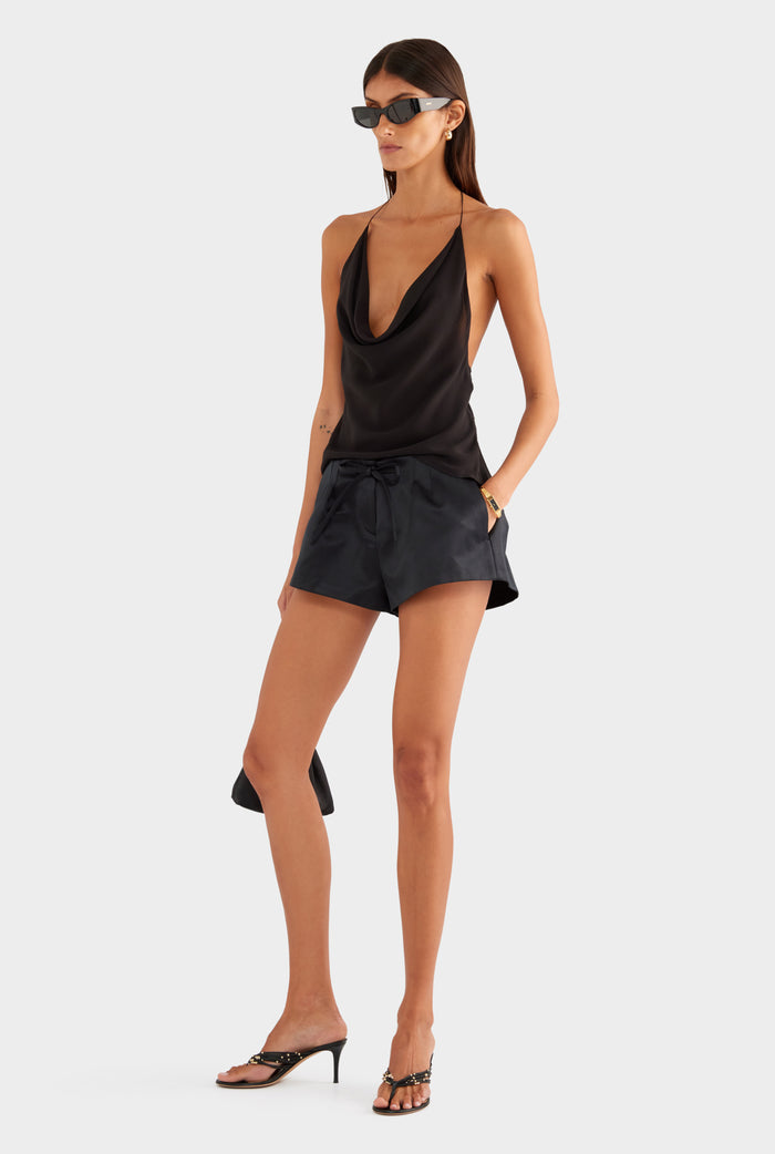 Silk Cotton Drawstring Short - Black - XS