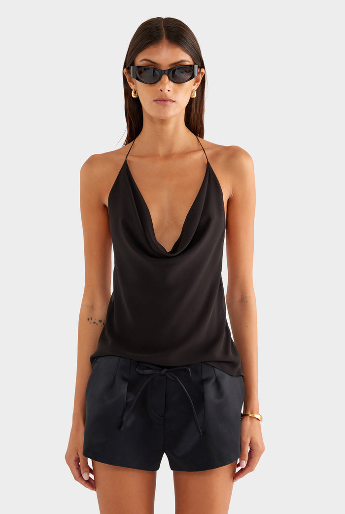 Silk Cotton Drawstring Short - Black - XS