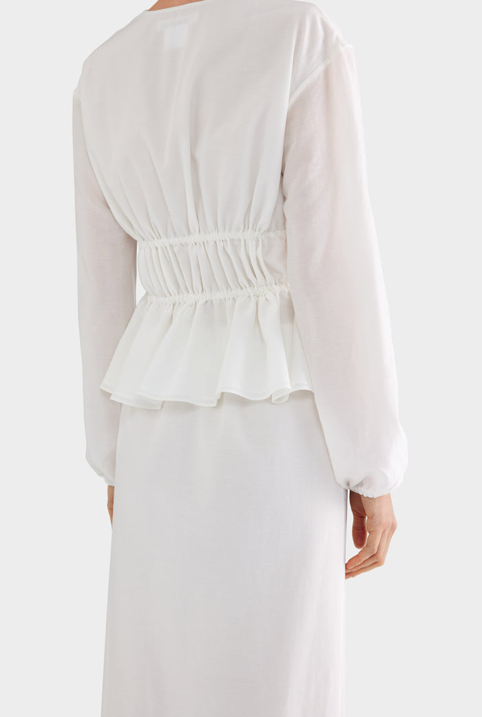 Silk Cotton Gathered Blouse - White
