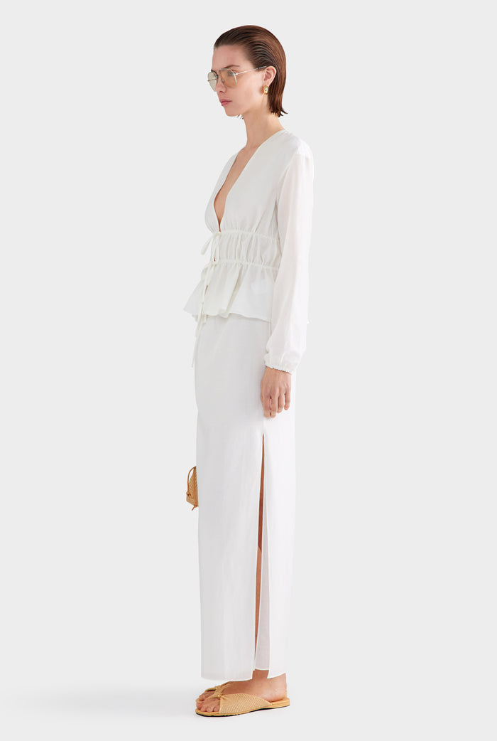 Silk Cotton Gathered Blouse - White