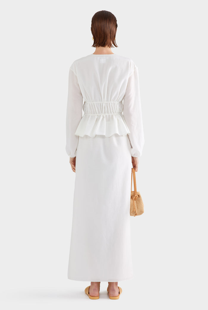 Silk Cotton Gathered Blouse - White