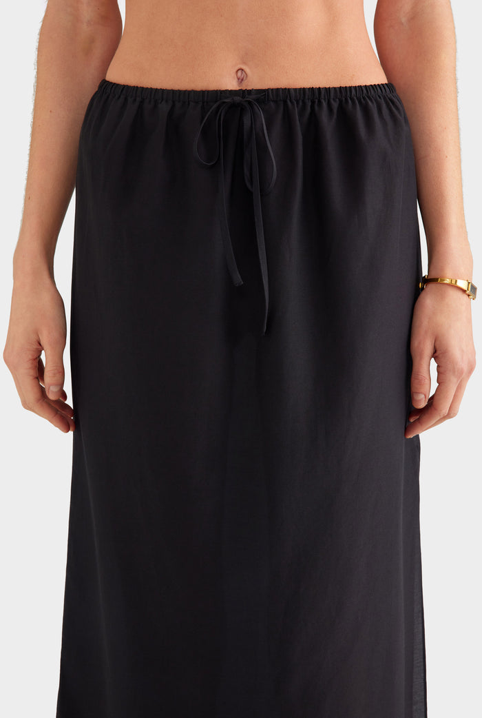 Silk Cotton Maxi Skirt - Black