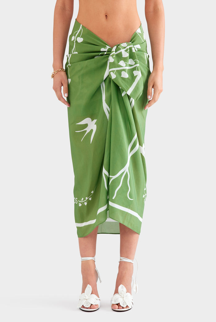 Silk Cotton Pareo - Ivy Green Stamp Print
