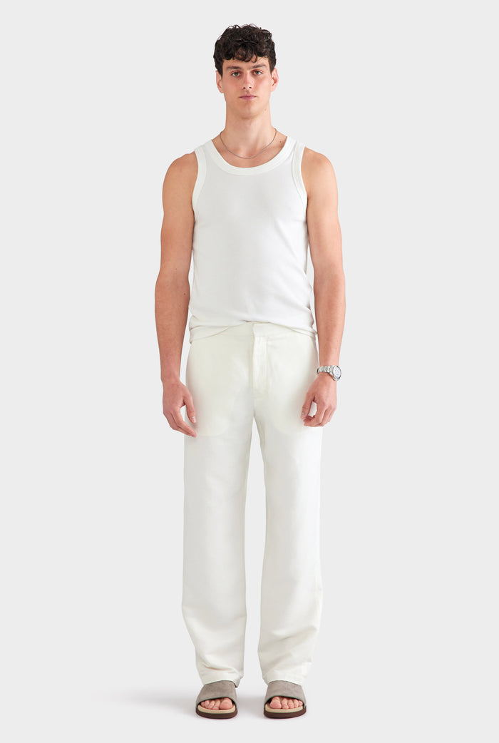 Silk Linen Side Tab Trouser - Cream