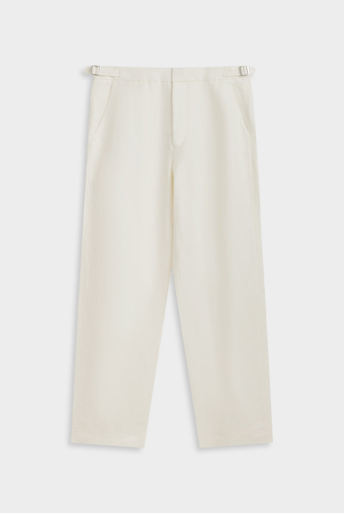 Silk Linen Side Tab Trouser - Cream