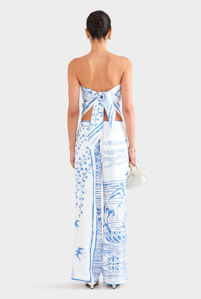 Silk Scarf - White/Blue Greek Stamp