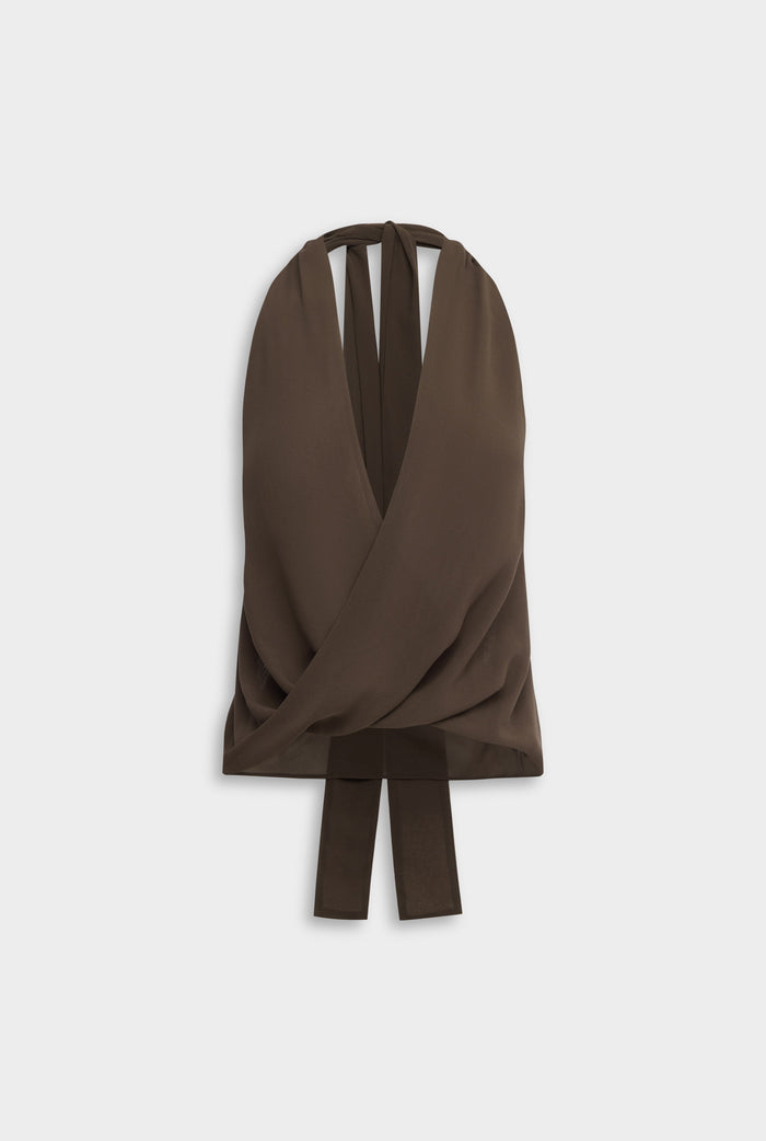 Venroy Silk Twist Plunge Top - Chocolate