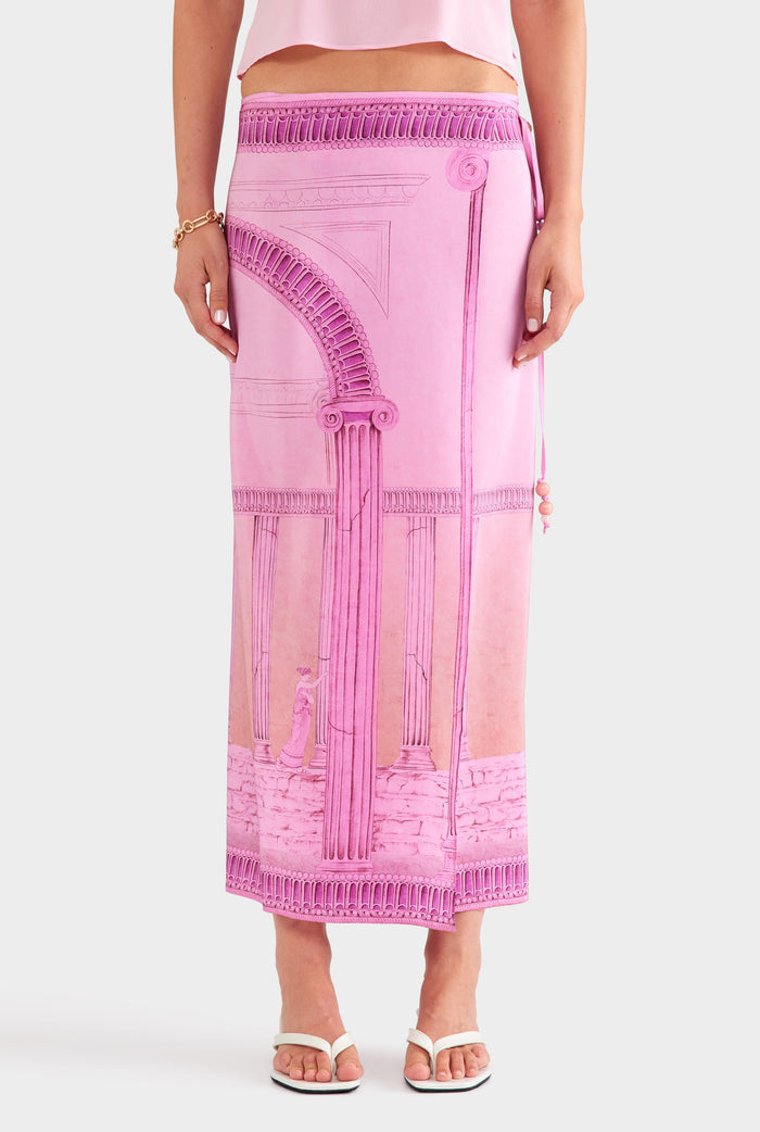 Silk Wrap Skirt - Ancient Greek Pink Sunset
