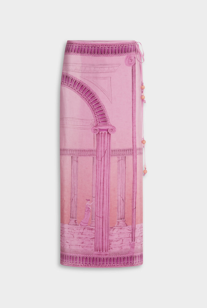 Venroy Silk Wrap Skirt - Ancient Greek Pink Sunset