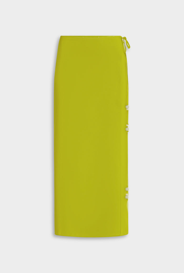 Venroy Silk Wrap Skirt - Chartreuse