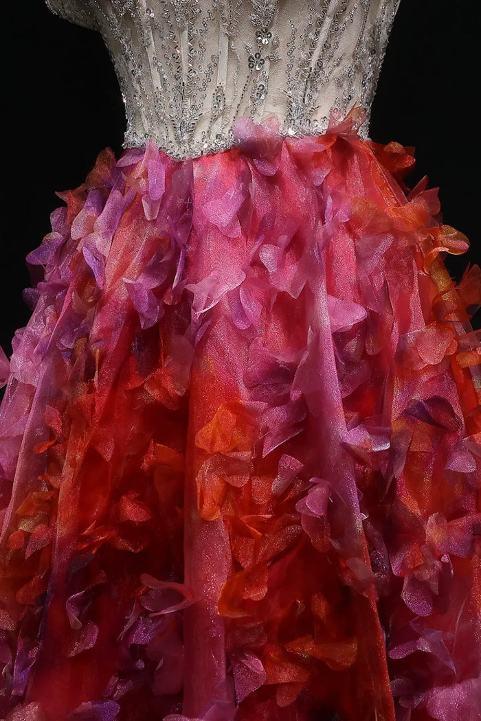 Silver Beaded Off-the-Shoulder Ball Gown Red Prom Dress SH147 Sheer Fairy
