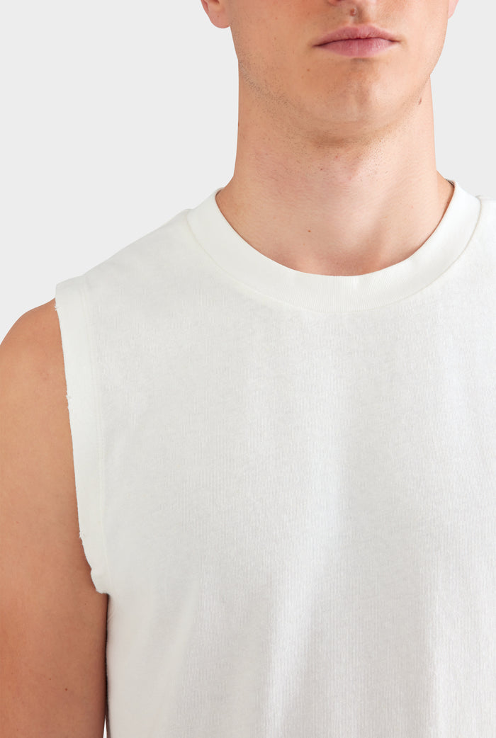 Sleeveless Distressed T Shirt - Off White