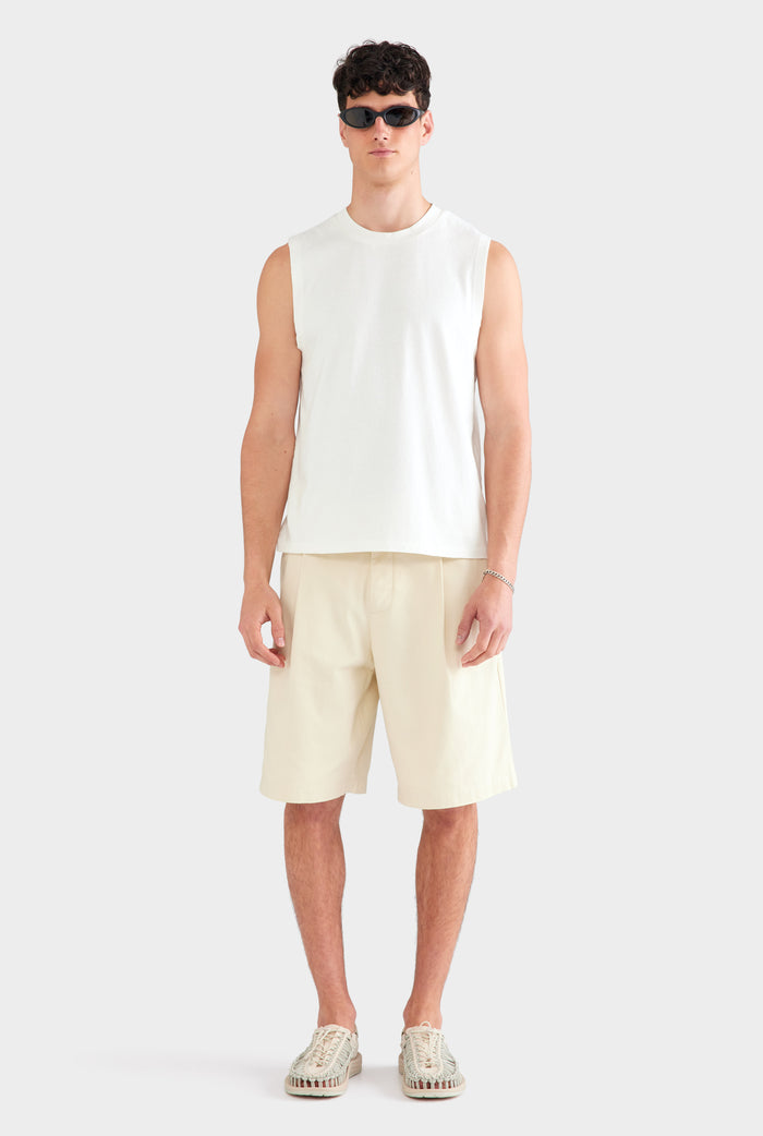 Sleeveless Distressed T Shirt - Off White