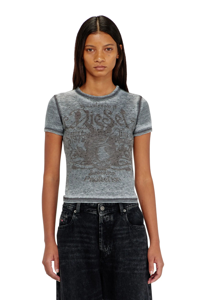 Slim jersey T-shirt with print and studs