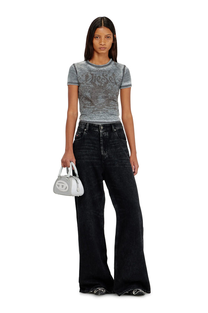 Slim jersey T-shirt with print and studs