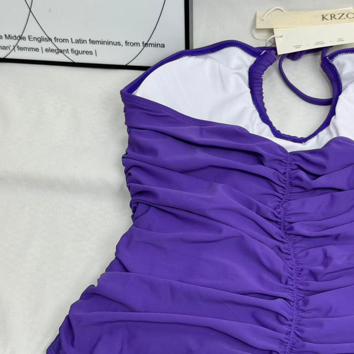 Solid-Color Ruched One-Piece Swimsuit