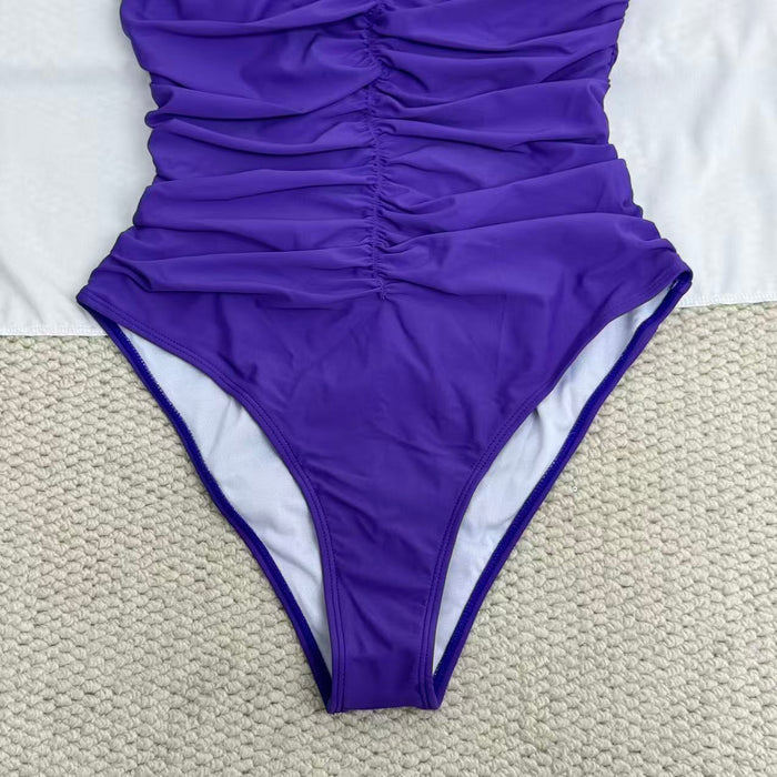 Solid-Color Ruched One-Piece Swimsuit