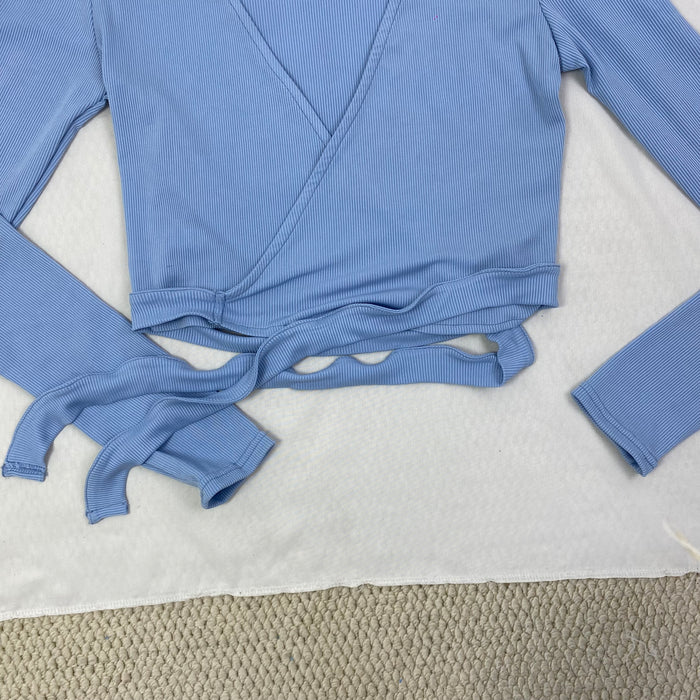 Solid-color V-neck strap long-sleeved top