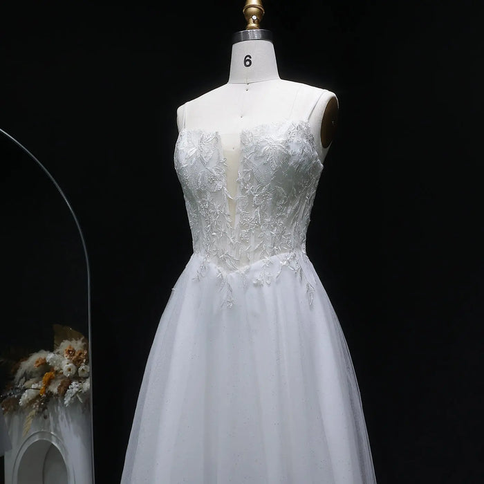 Spaghetti Strap Ball Gown Mini Short White Lace Homecoming Dress RM140 Sheer Fairy