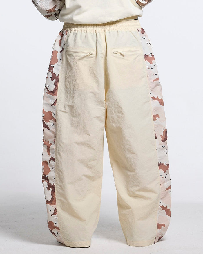 SPIDER PANTS BEIGE & CAMO - beige camo panel sweatpants, worn detail - Cold Culture
