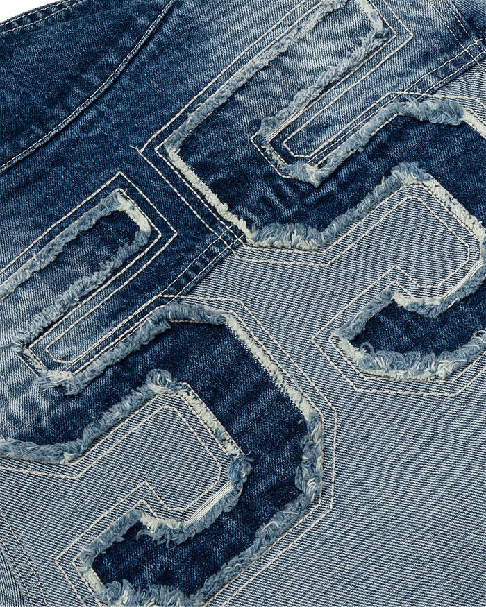 SPLIT ZIP JACKET BLUE - blue denim zip jacket, detail close-up - Cold Culture