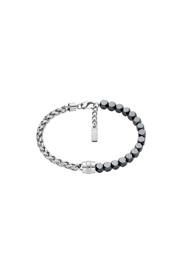 Stainless steel and hematite beaded bracelet