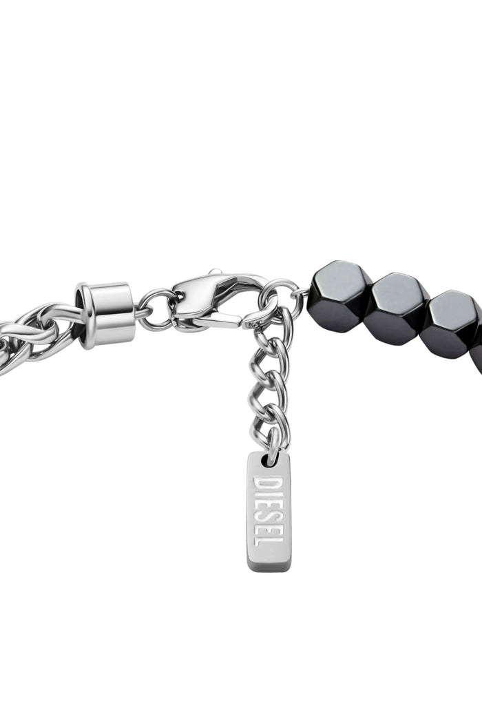 Stainless steel and hematite beaded bracelet