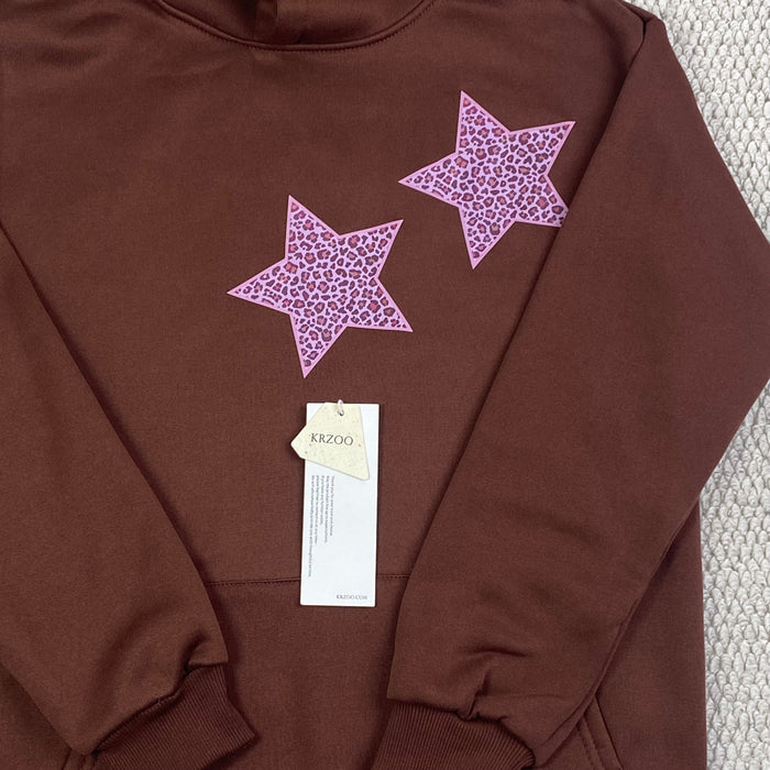 Star print hooded pullover hoodie