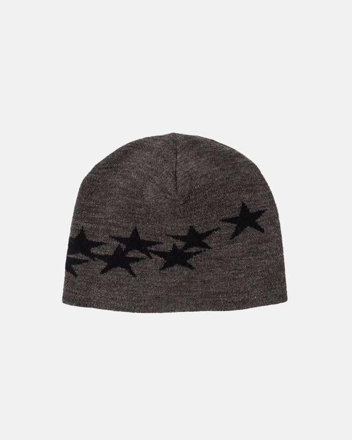 STARS BEANIE GREY - grey knit beanie, front view - Cold Culture