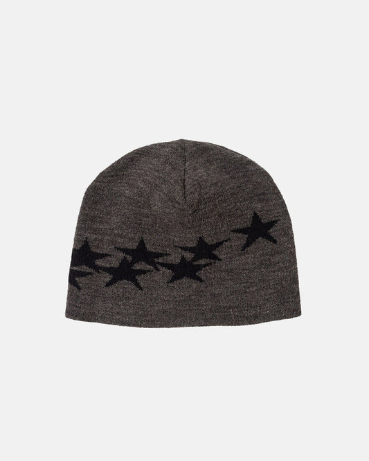STARS BEANIE GREY - grey knit beanie, front view - Cold Culture